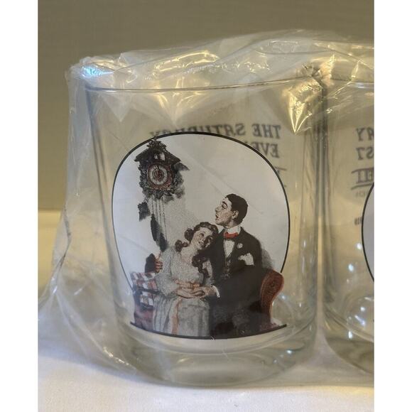 Norman Rockwell The Saturday Evening Post Vintage Set of 4 Rocks Glasses NEW - Picture 3 of 10